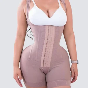 Alta compresión doble ropa abdomen control gancho y cierre de ojos control de barriga mono ajustable