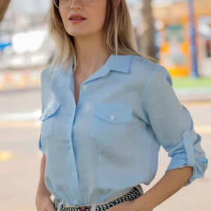 Camisa Chica Lino Celeste