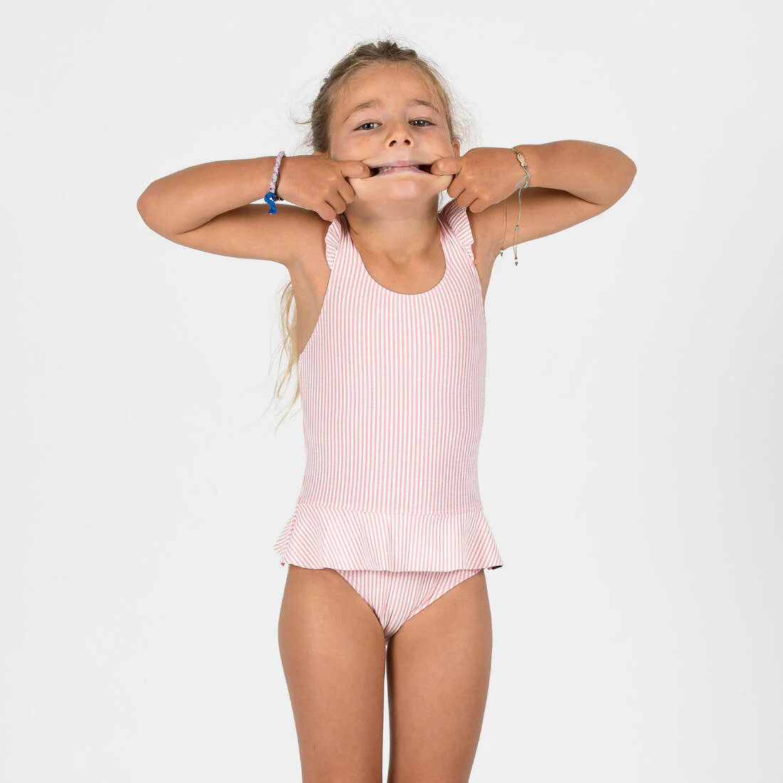 Bañador Bebé Niña Rosa Blanco Rayas Faldita