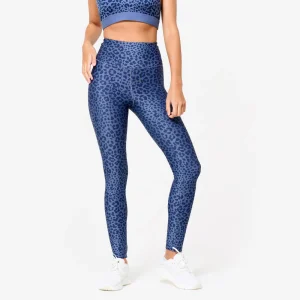 Calza de fitness de tiro alto gris jaspeado con estampado para mujer