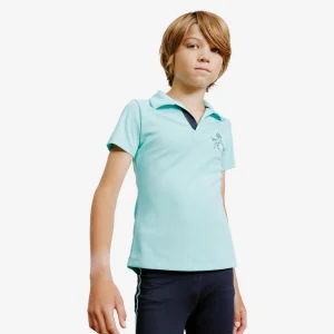 Polo Equitación Fouganza 500 Mesh niños turquesa azul marino manga corta