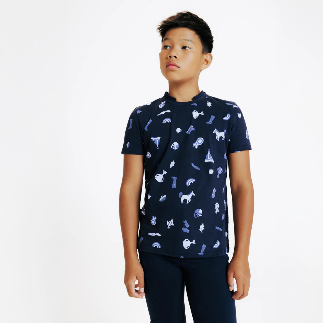 Polo Equitación Magic Niños Azul Estampado All Over Manga Corta