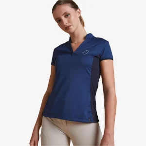 Polo Equitación fouganza 500 Mesh Mujer Azul Turquí y Azul Marino Manga Corta