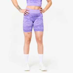 Pantalón Corto Fitness Mujer Violeta Estampado Camuflaje