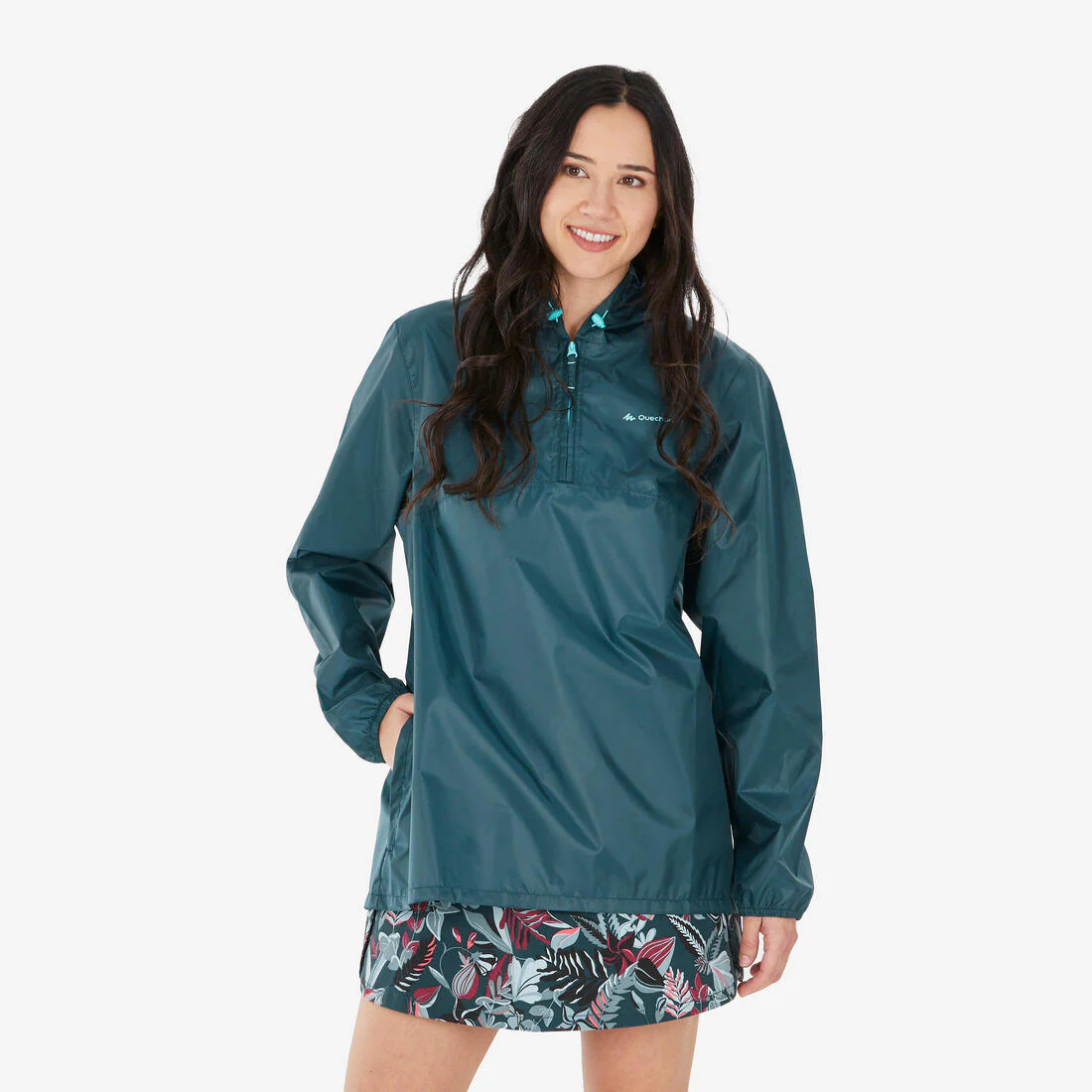 Chubasquero de montaña y trekking media cremallera Mujer Quechua Raincut - Imagen 2